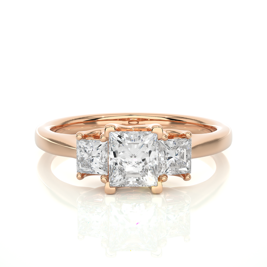 TRILOGY DIAMOND RING  SET WITH THREE PRINCESS DIAMONDS