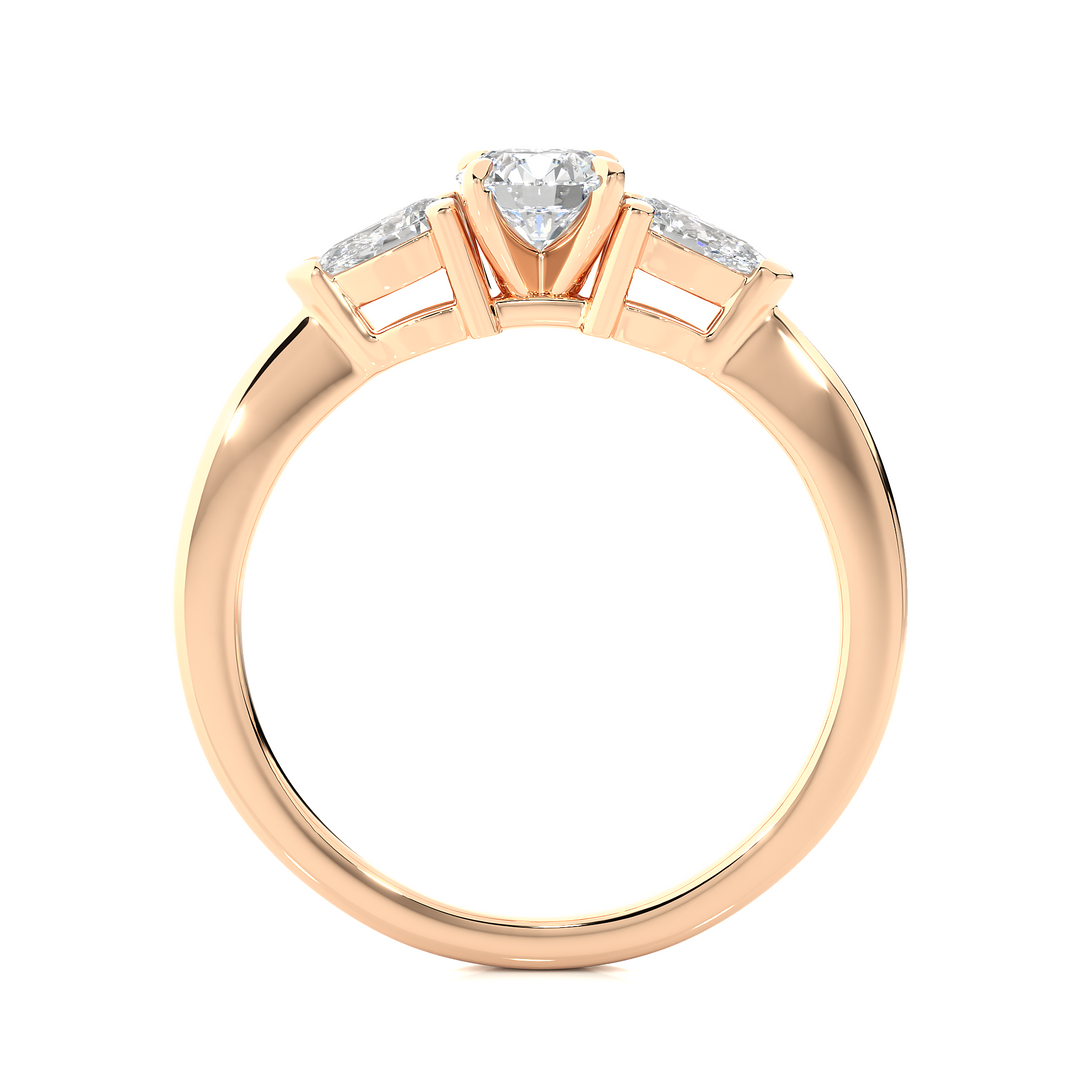 TRILOGY DIAMOND RING SET WITH ROUND DIAMOND IN CENTER , PEARS ON SIDES