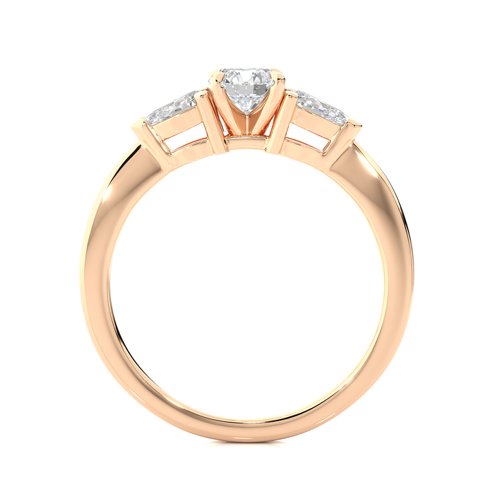 TRILOGY DIAMOND RING SET WITH ROUND DIAMOND IN CENTER , PEARS ON SIDES