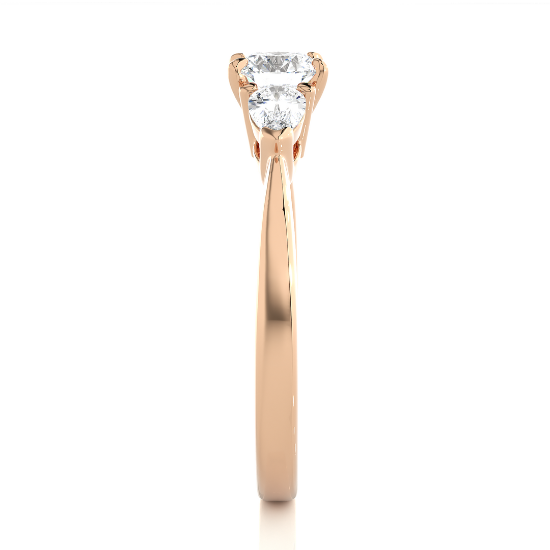 TRILOGY DIAMOND RING SET WITH ROUND DIAMOND IN CENTER , PEARS ON SIDES