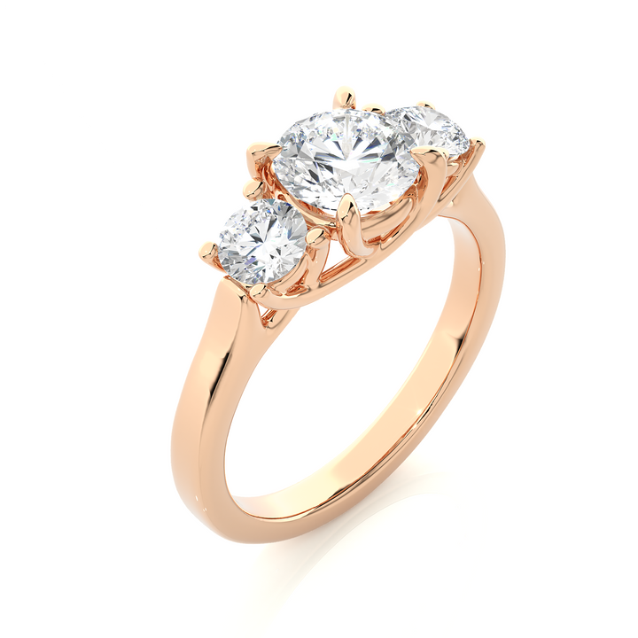 ENGAGEMENT RING SET WITH THREE ROUND SHAPE DIAMONDS