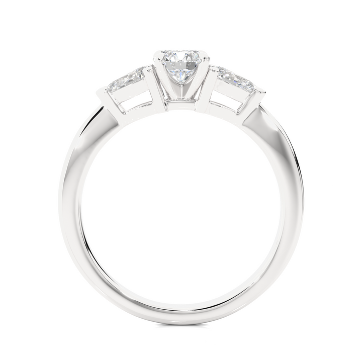 TRILOGY DIAMOND RING SET WITH ROUND DIAMOND IN CENTER , PEARS ON SIDES