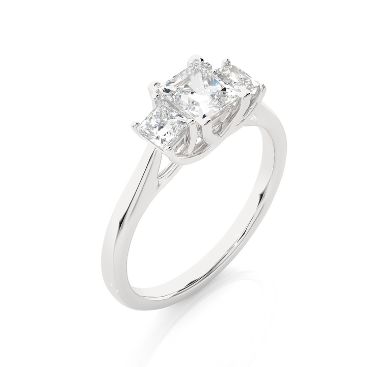 TRILOGY DIAMOND RING  SET WITH THREE PRINCESS DIAMONDS