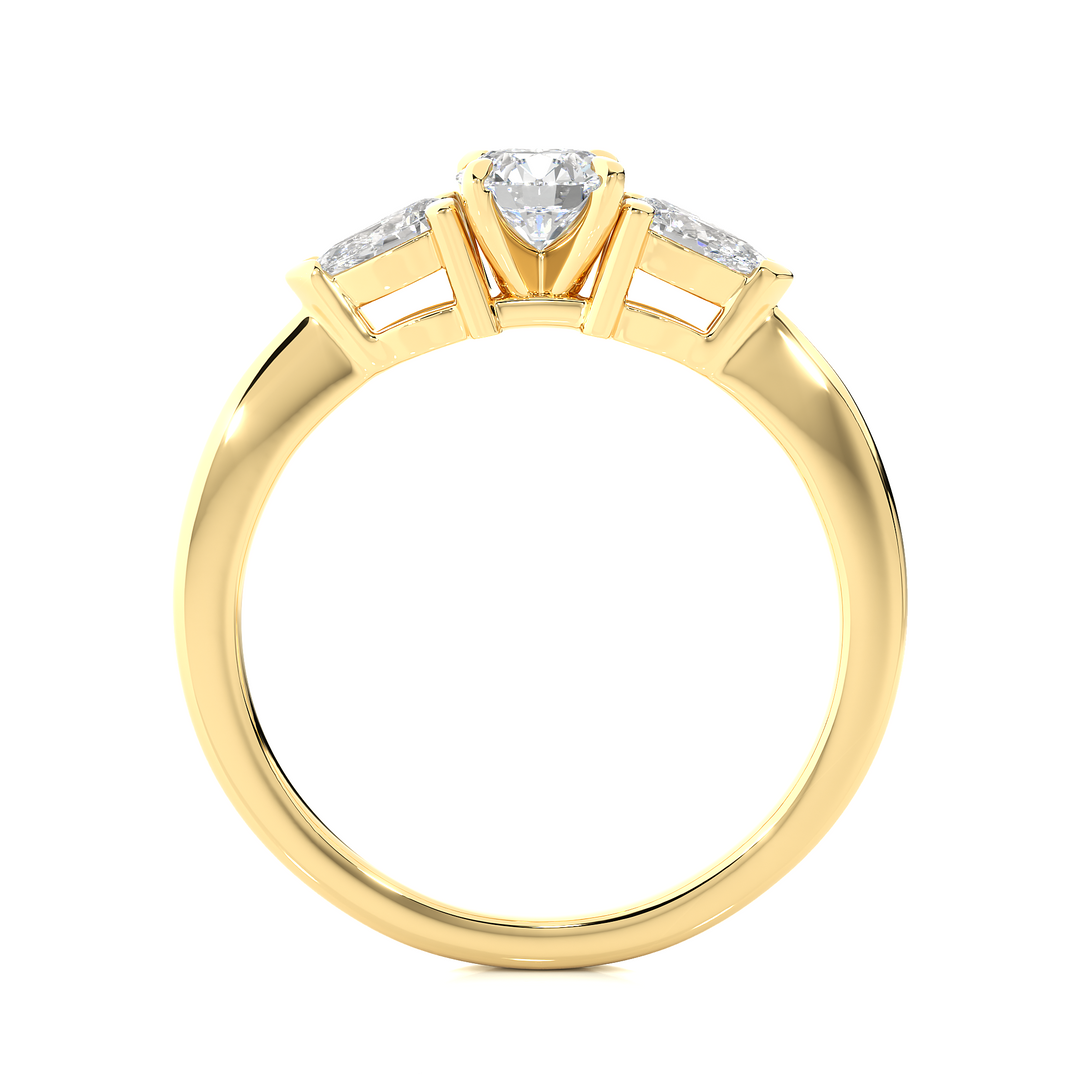 TRILOGY DIAMOND RING SET WITH ROUND DIAMOND IN CENTER , PEARS ON SIDES