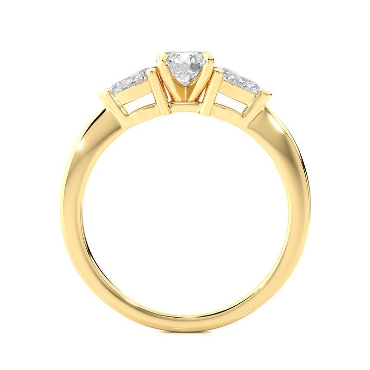TRILOGY DIAMOND RING SET WITH ROUND DIAMOND IN CENTER , PEARS ON SIDES