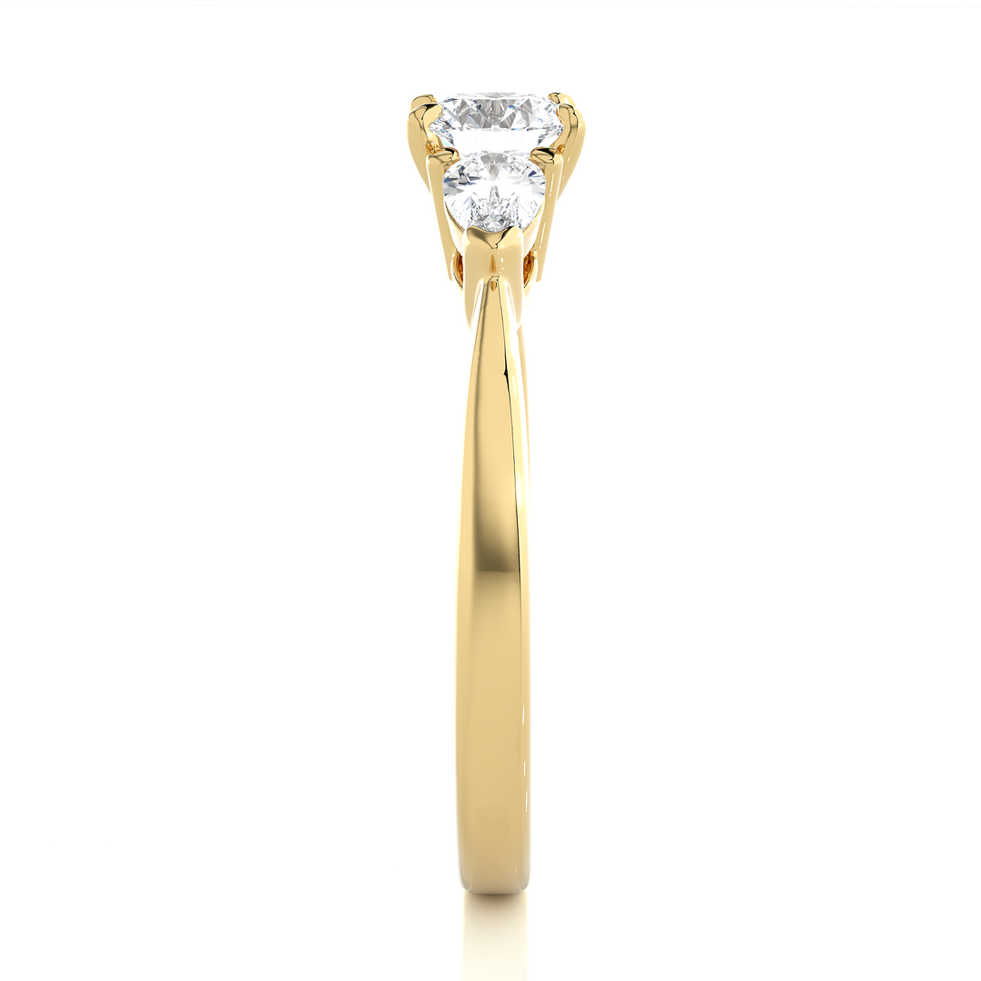 TRILOGY DIAMOND RING SET WITH ROUND DIAMOND IN CENTER , PEARS ON SIDES
